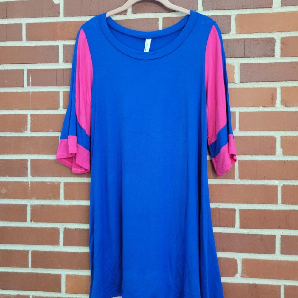 Super Soft Jersey Knit Tunic - Royal Blue & Hot Pink - Size L - Picture 4 of 4